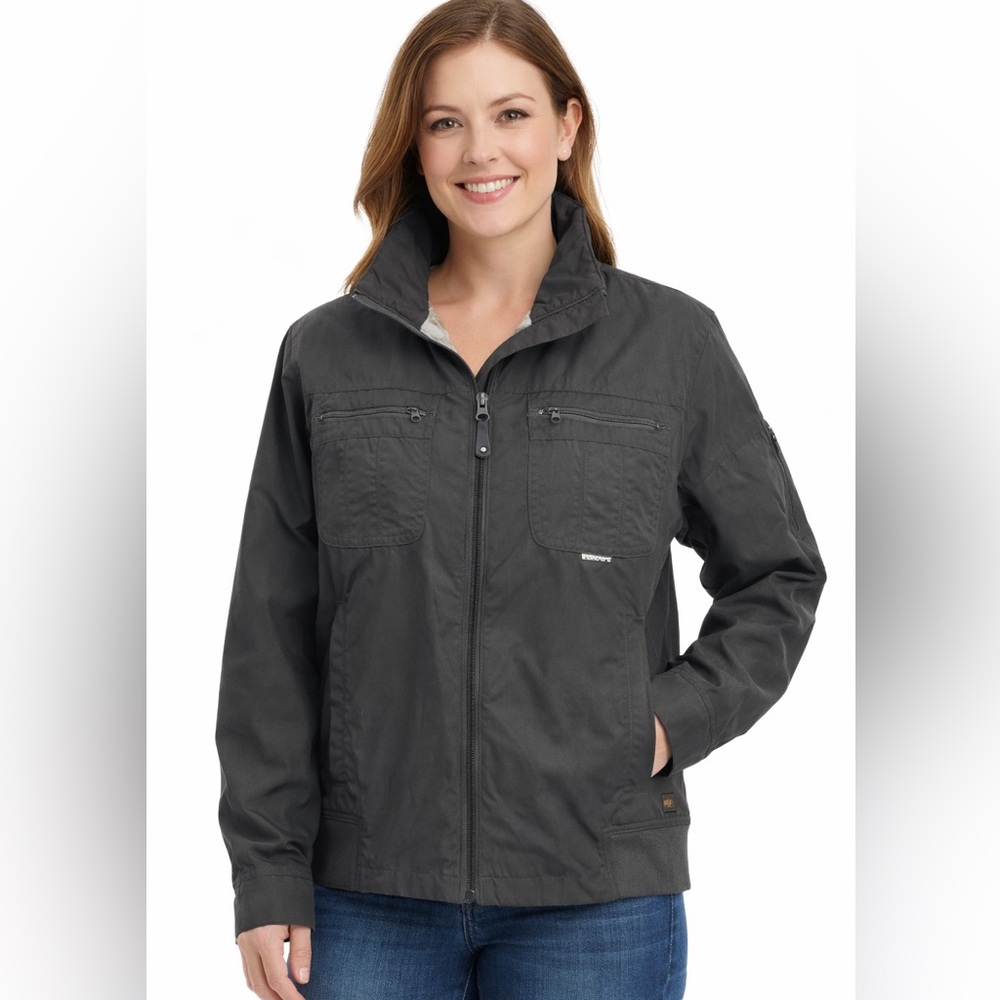 Columbia Women's Canvas Utility Jacket Gray Fleece Lined Zip Front Medium